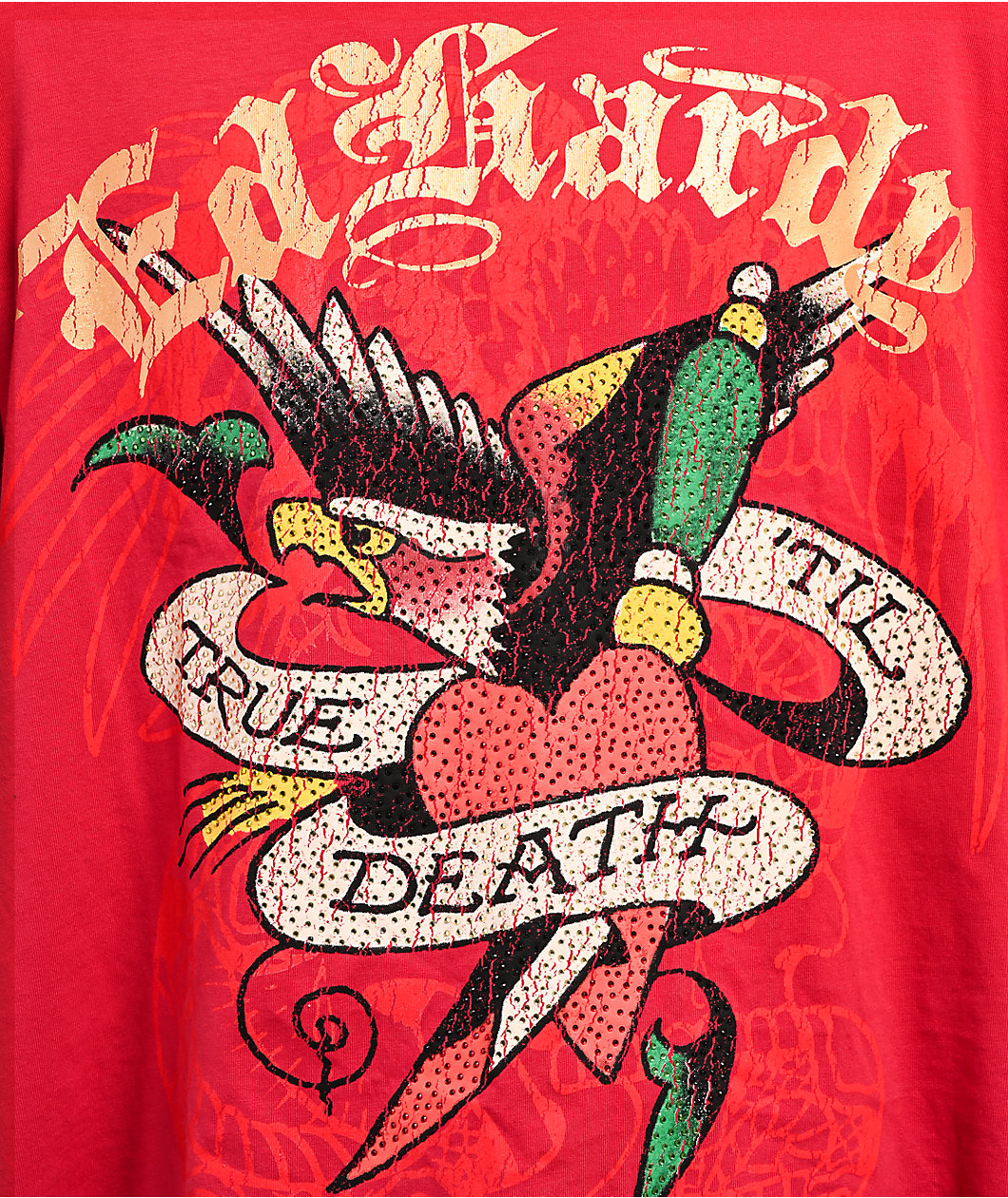 Ed Hardy Eagle Rhinestone Red Boxy T-Shirt