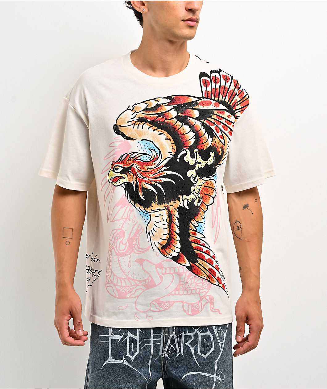Ed Hardy Eagle Rhinestone White T-Shirt