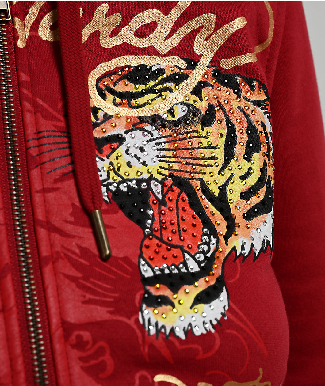 Ed Hardy Eagle Tiger Red Crop Zip Hoodie