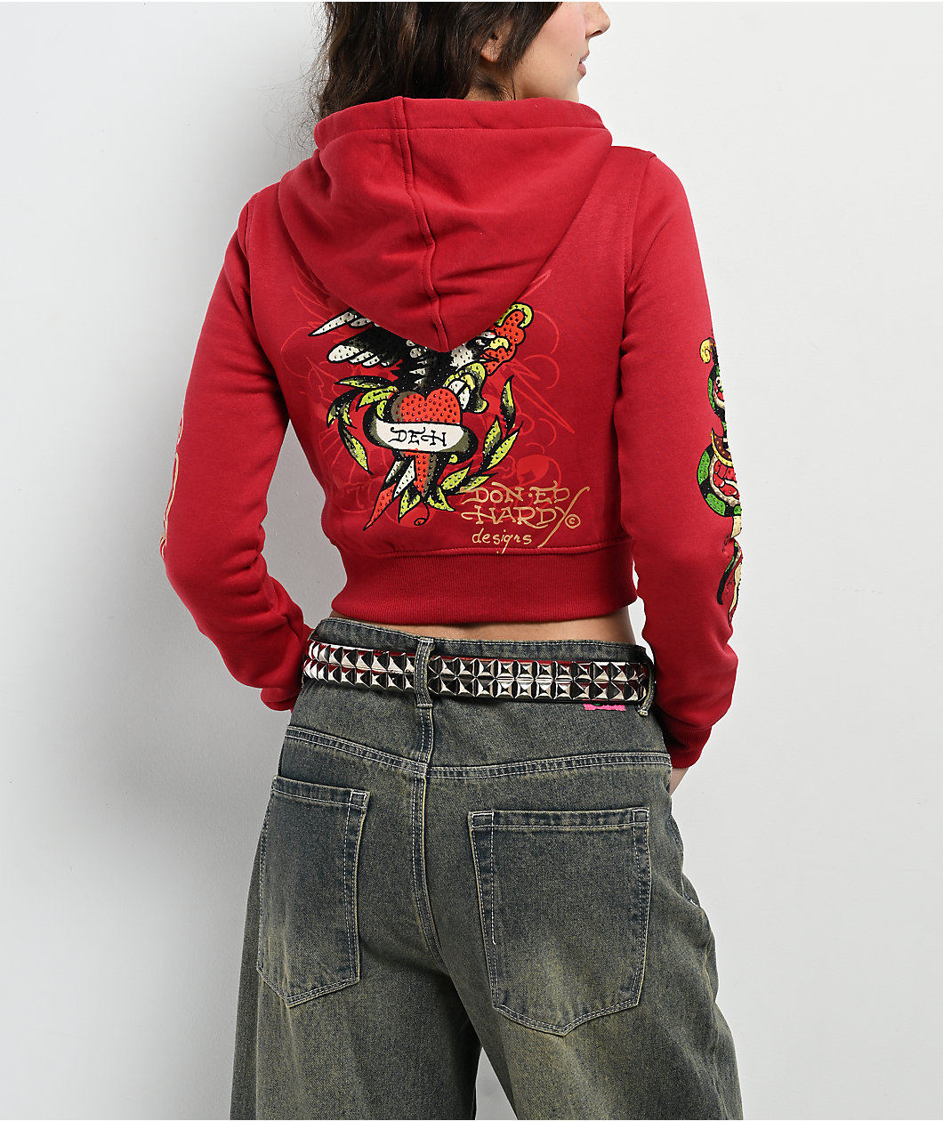 Ed Hardy Eagle Tiger Red Crop Zip Hoodie