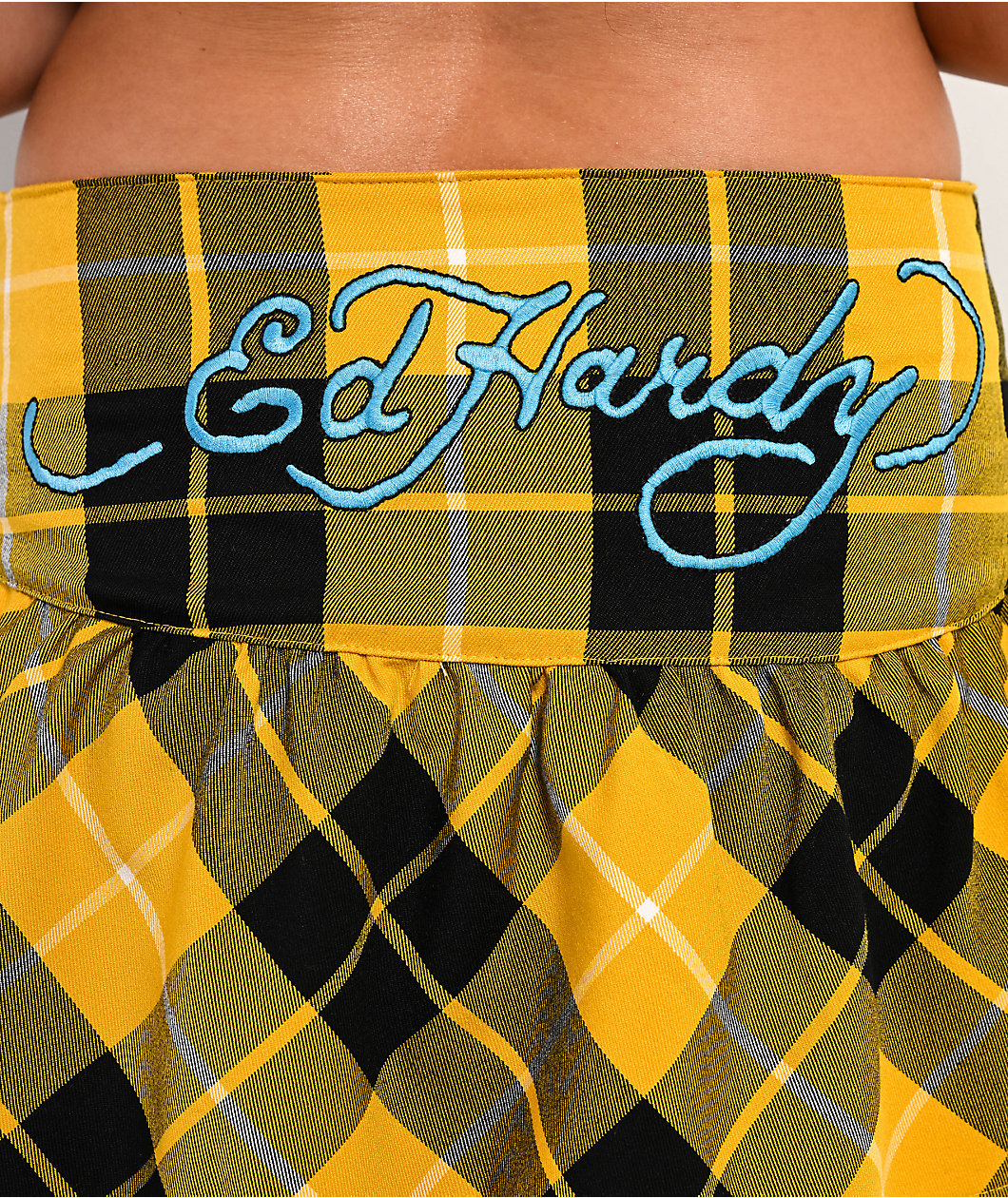 Ed Hardy Eagle Yellow Plaid Skirt