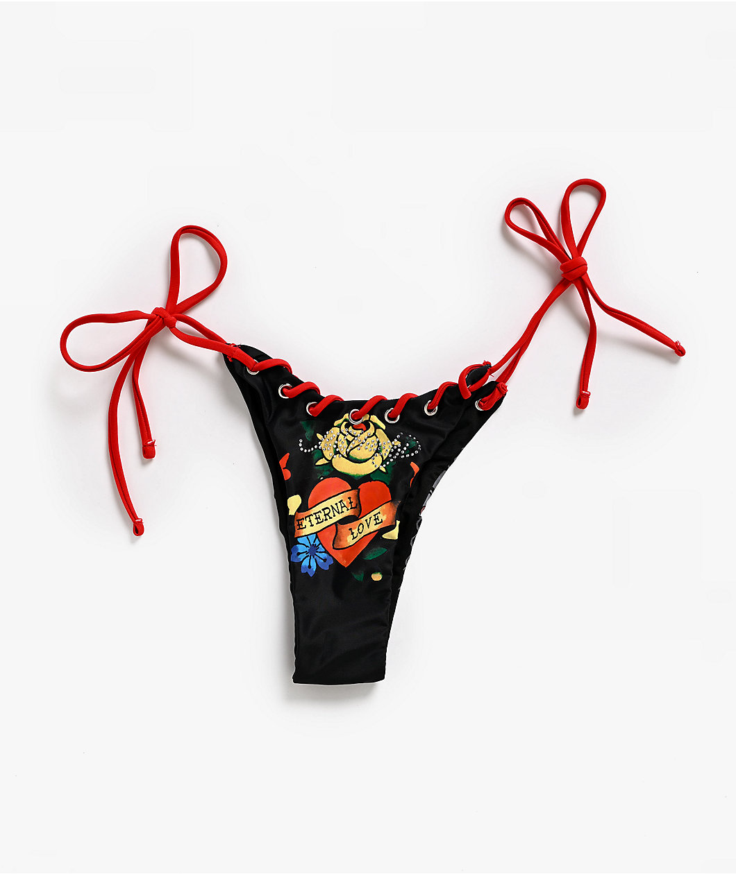 Ed Hardy Eternal Love Rhinestone Black High Leg Bikini Bottom