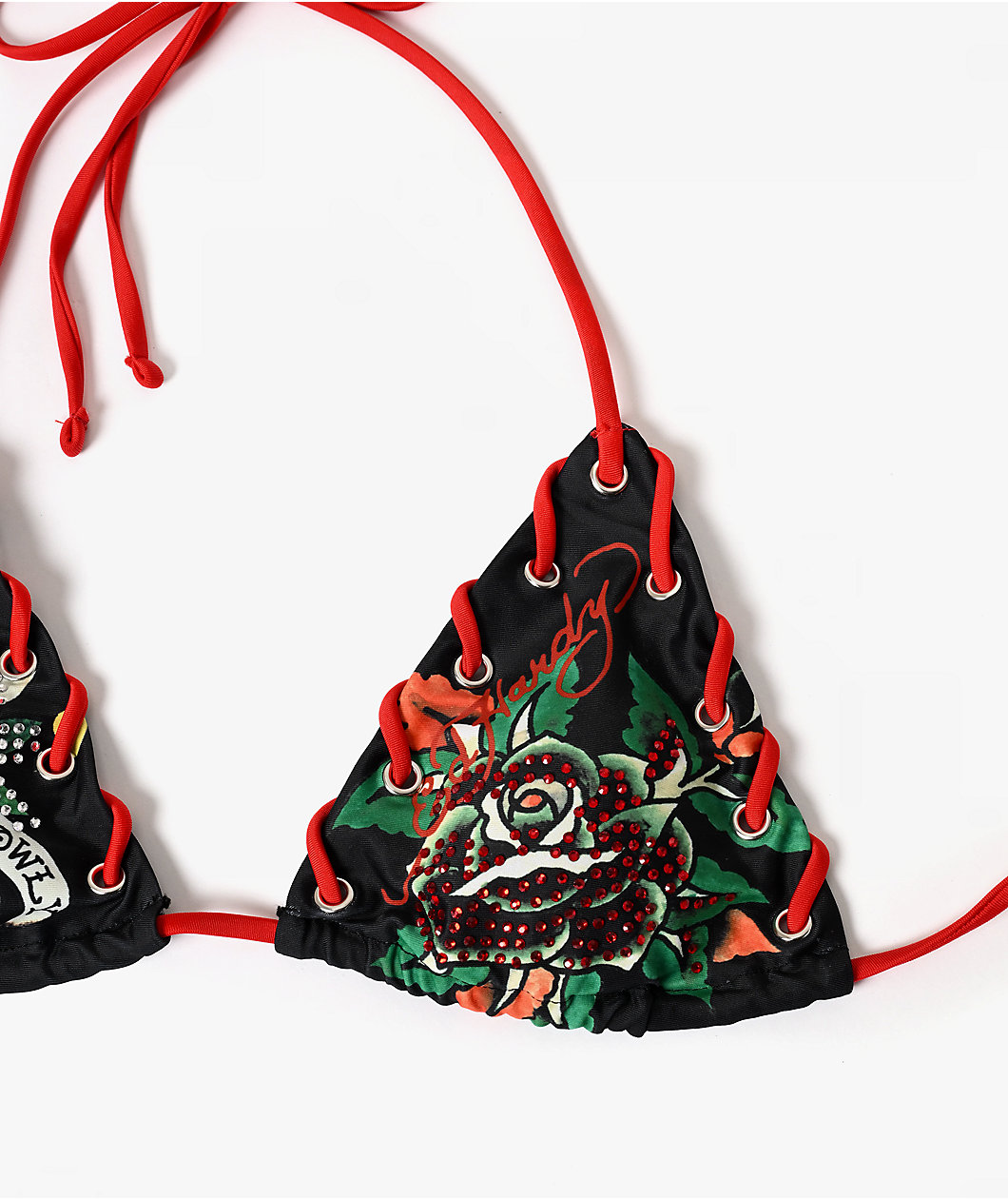 Ed Hardy Eternal Love Rhinestone Black Triangle Bikini Top