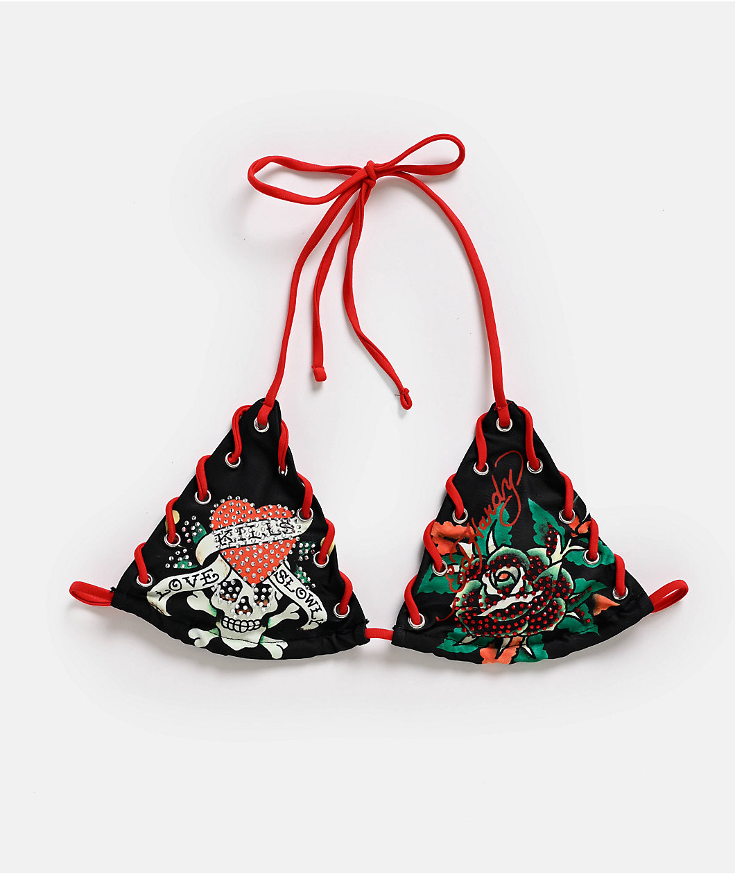 Ed Hardy Eternal Love Rhinestone Black Triangle Bikini Top