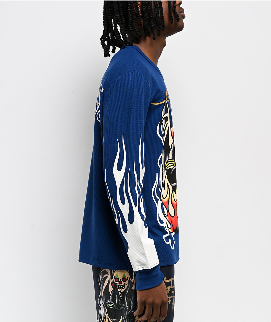 Ed Hardy Fire Lord French Blue Thermal Long Sleeve T-Shirt