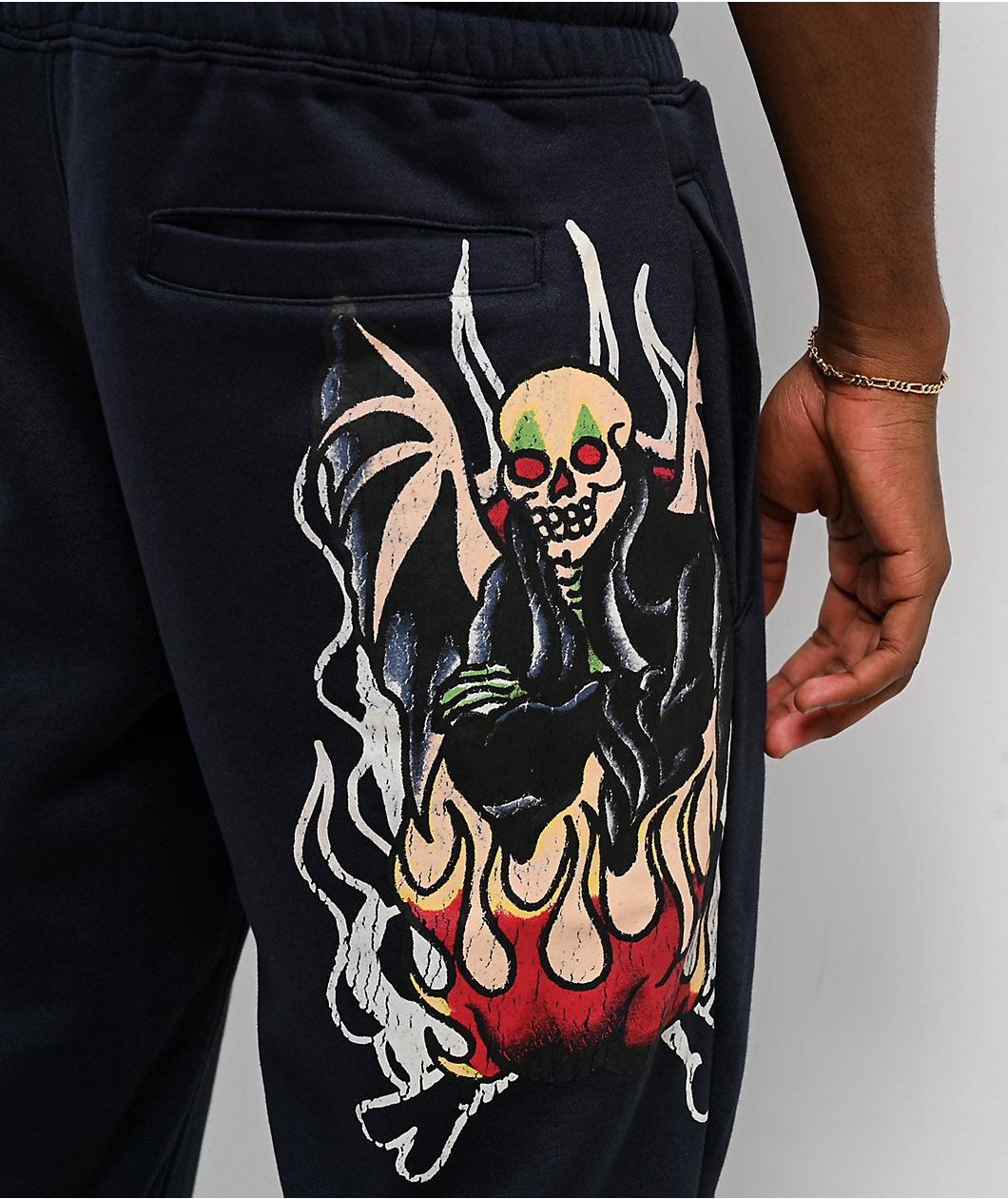 Ed Hardy Fire Lord Navy Wash Baggy Sweatpants