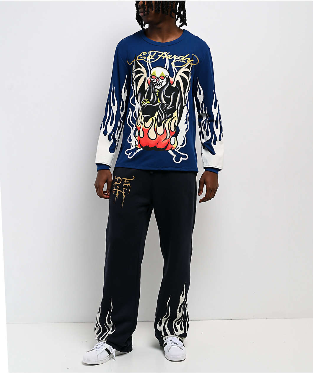 Ed Hardy Fire Lord Navy Wash Baggy Sweatpants
