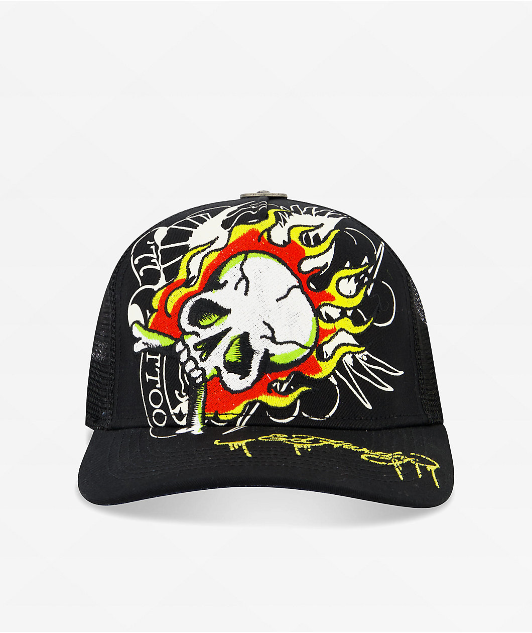Ed Hardy Fire Skull Black Trucker Hat