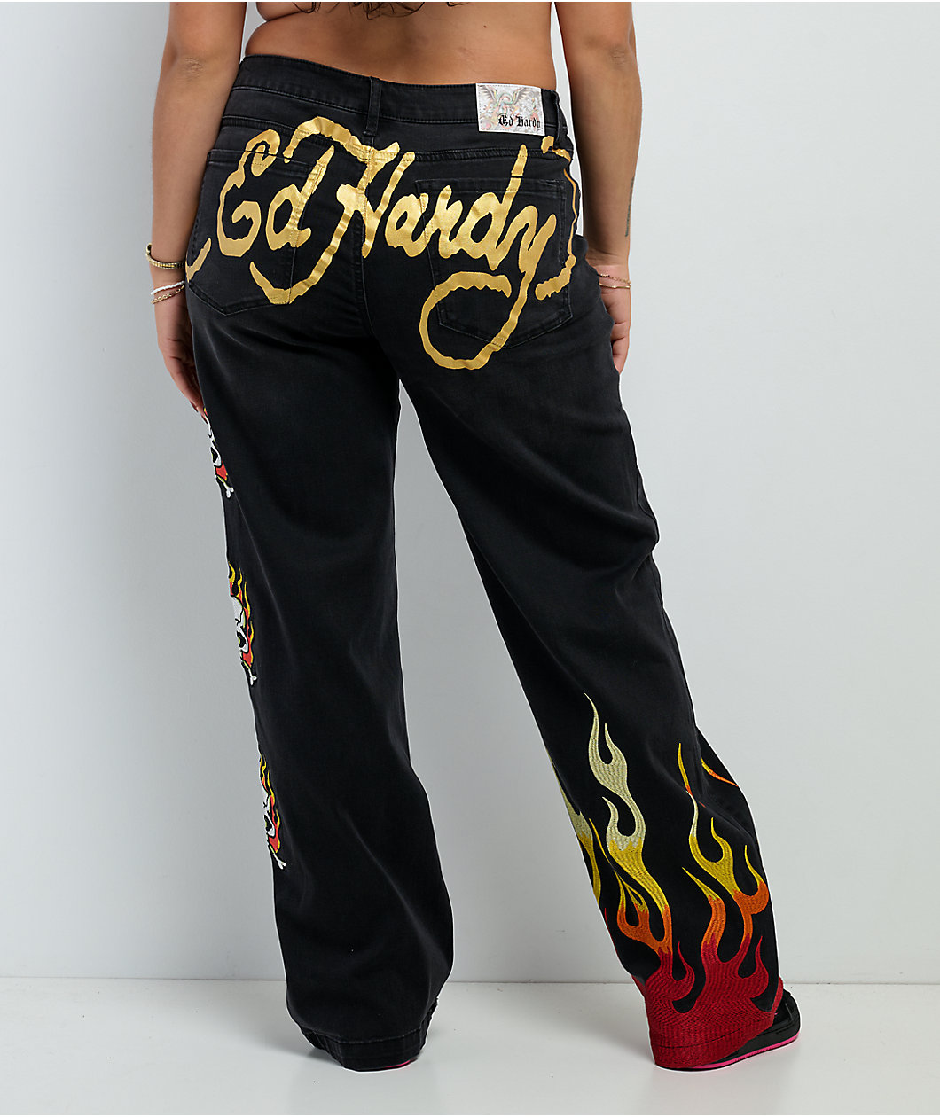Ed Hardy Fire Skull Black Wide Leg Jeans