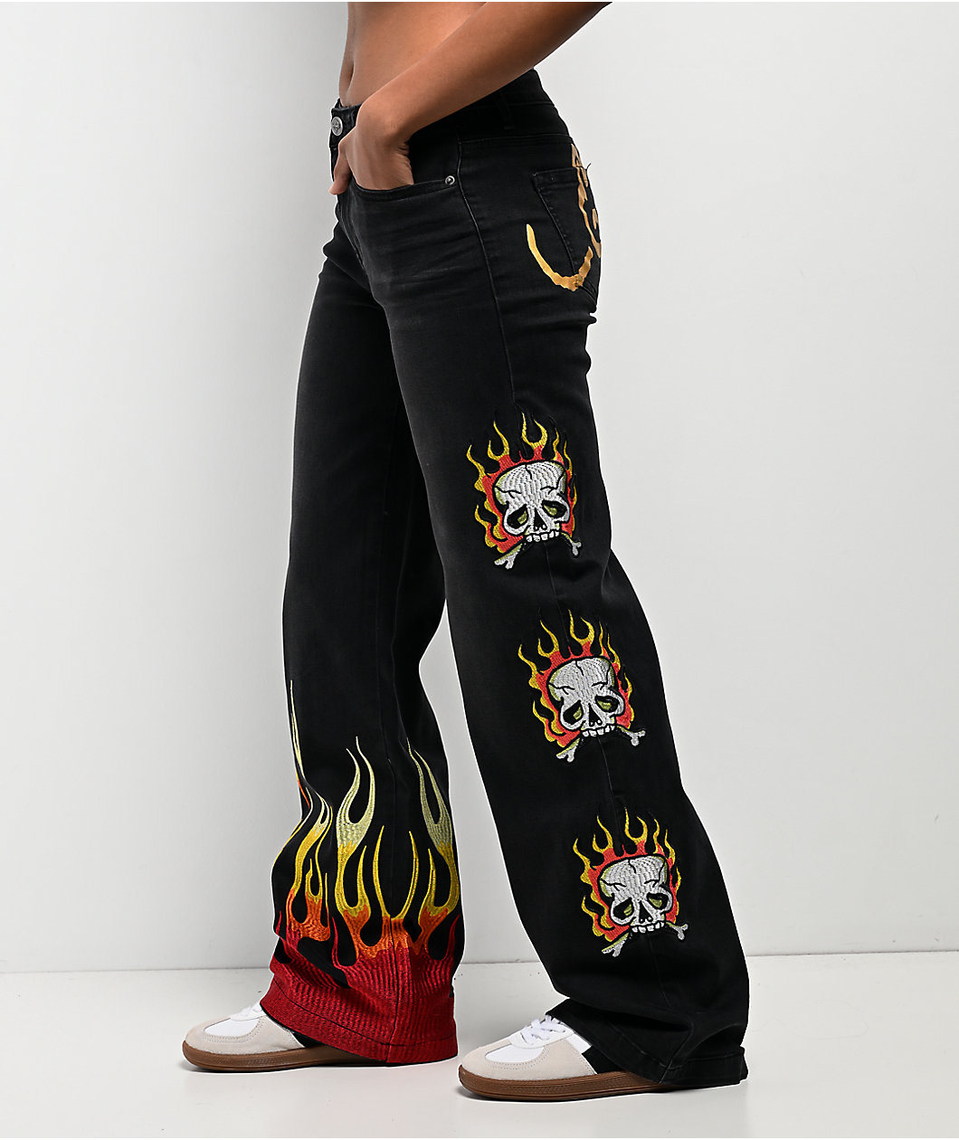 Ed Hardy Fire Skull Black Wide Leg Jeans