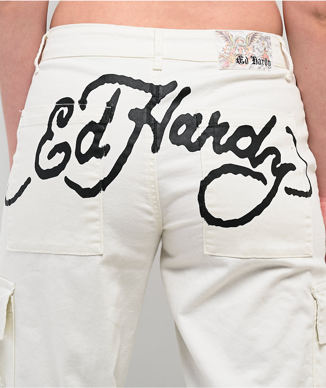 Ed Hardy Fire Skull White Cargo Pants