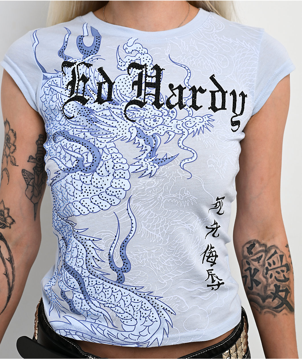 Ed Hardy Flame Dragon Light Blue T-Shirt