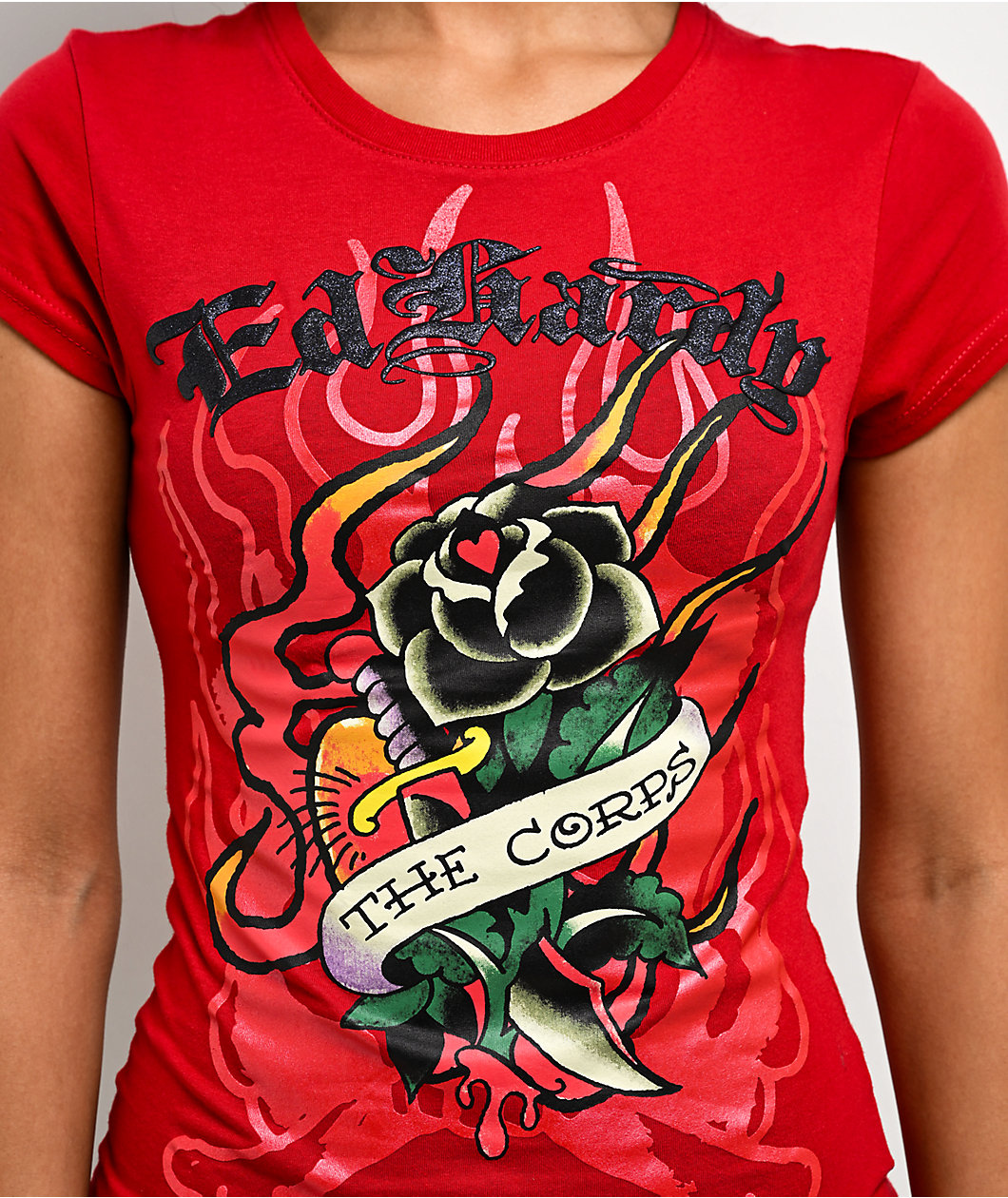 Ed Hardy Flame Rose Red T-Shirt