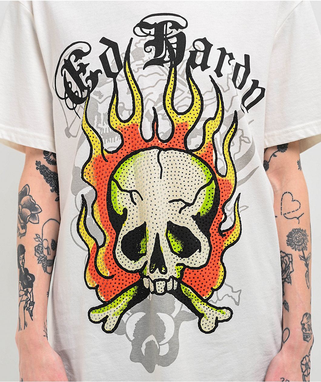 Ed Hardy Flame Skull White T-Shirt