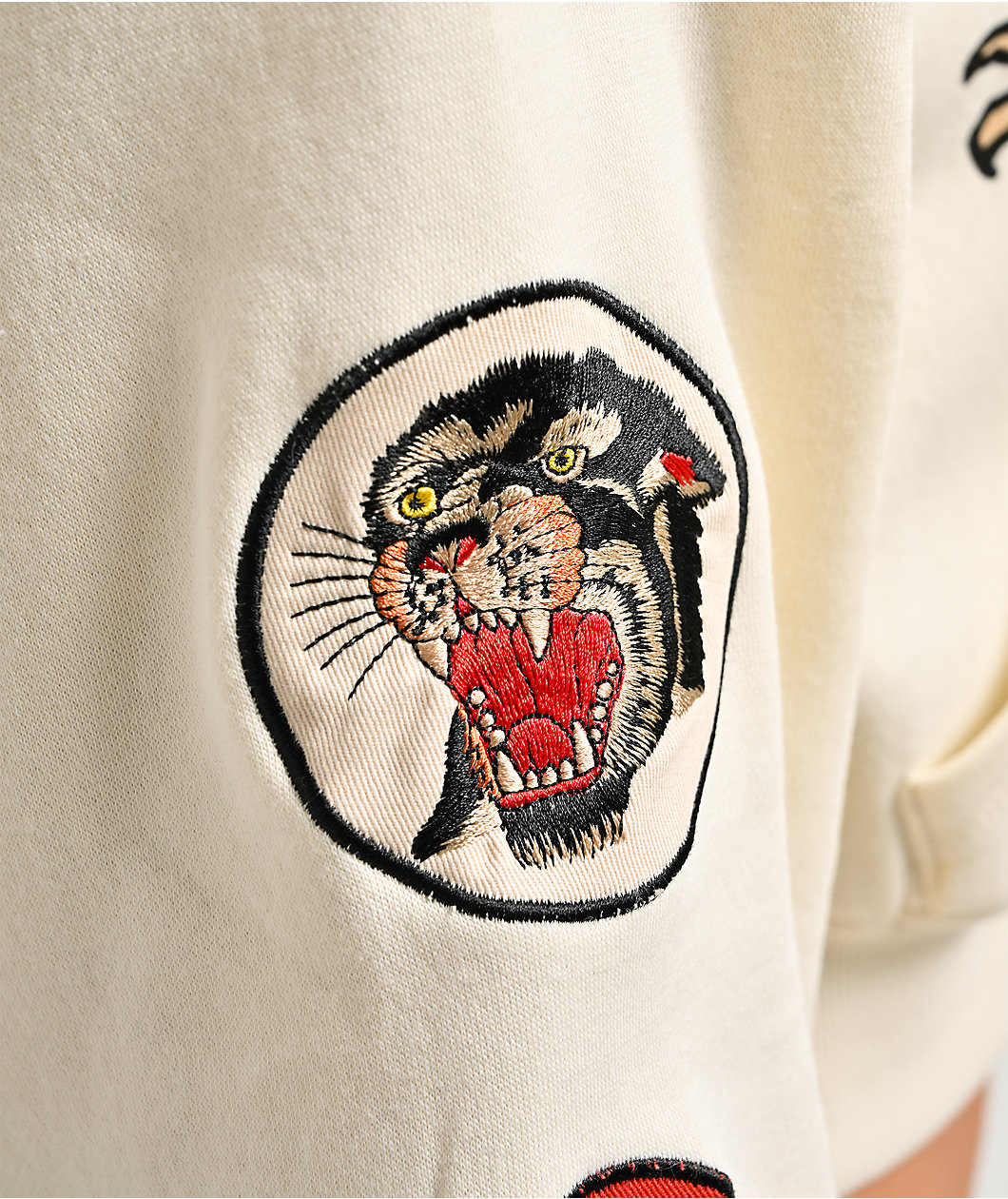 Ed Hardy Flames Cream Crop Zip Hoodie