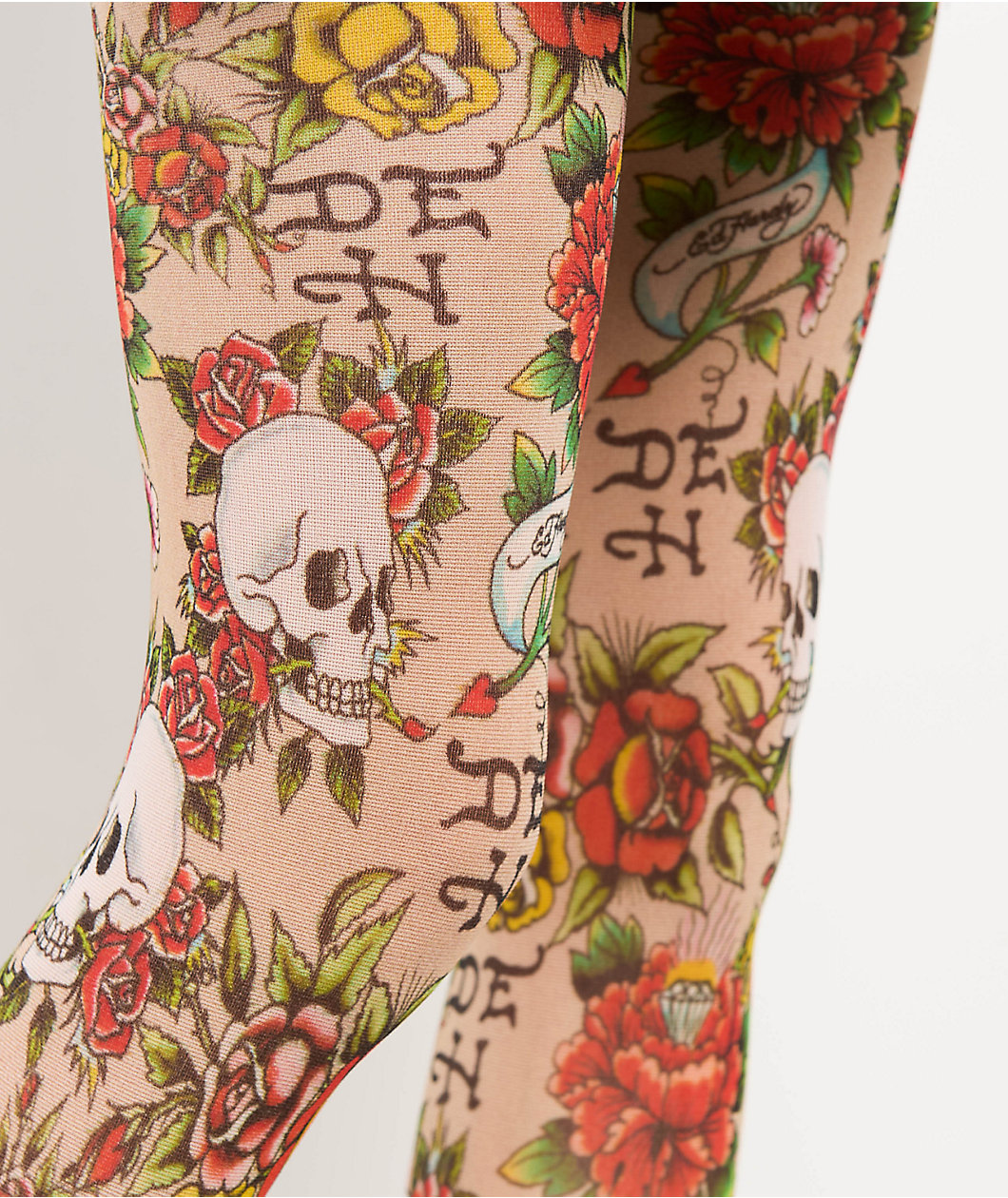 Ed Hardy Floral Tattoo Sheer Nude Tights