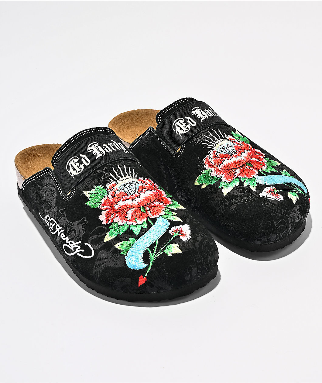 Ed Hardy Flower Diamond Black Mule Sandals