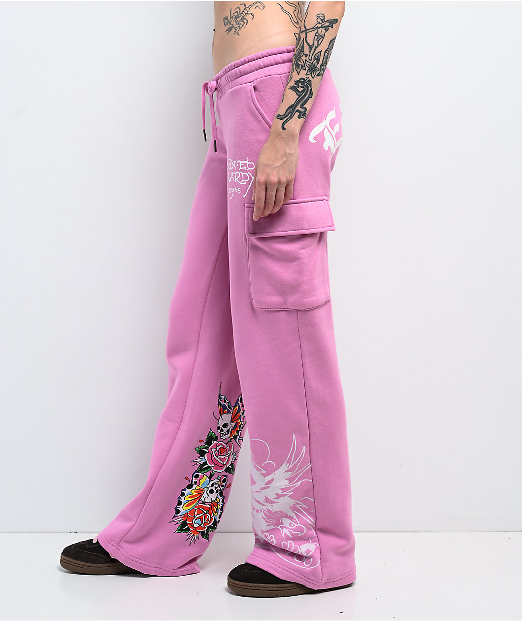 Ed Hardy Flower Skull Pink Cargo Sweatpants