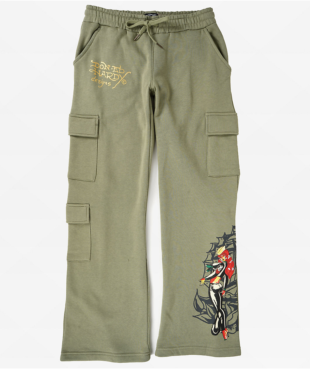 Ed Hardy Hello Sailor Green Cargo Sweatpants