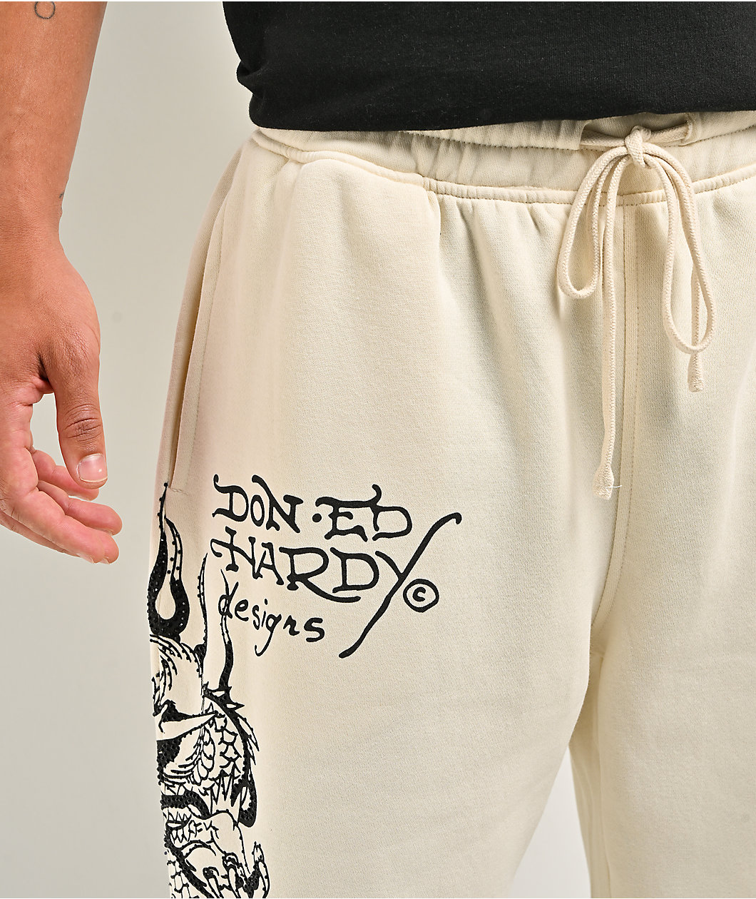 Ed Hardy Japan Dragon Ivory & Black Sweatpants