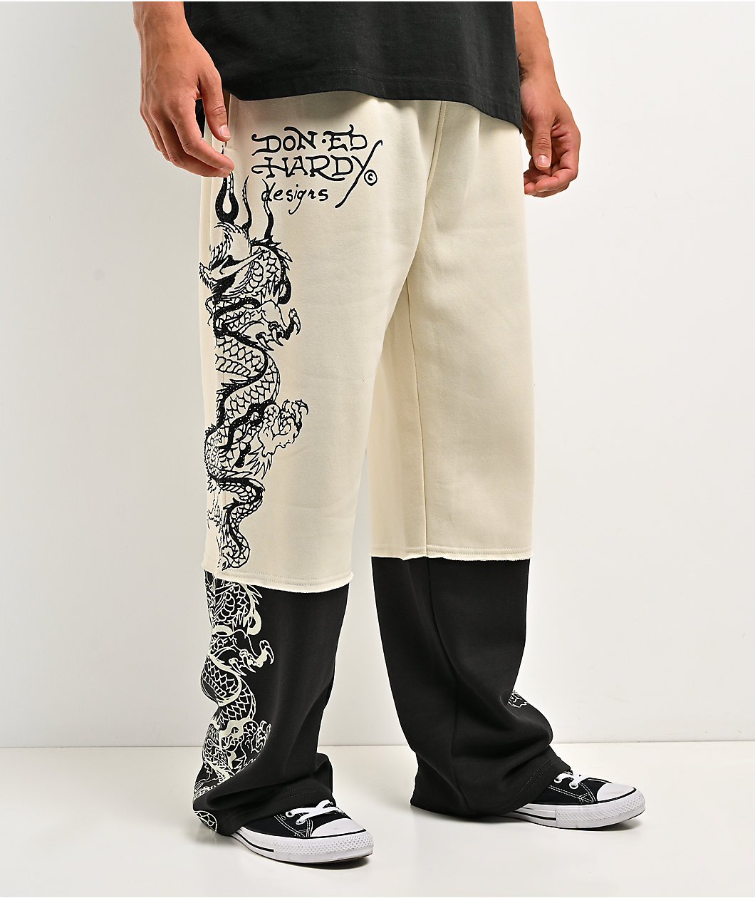 Ed Hardy Japan Dragon Ivory & Black Sweatpants