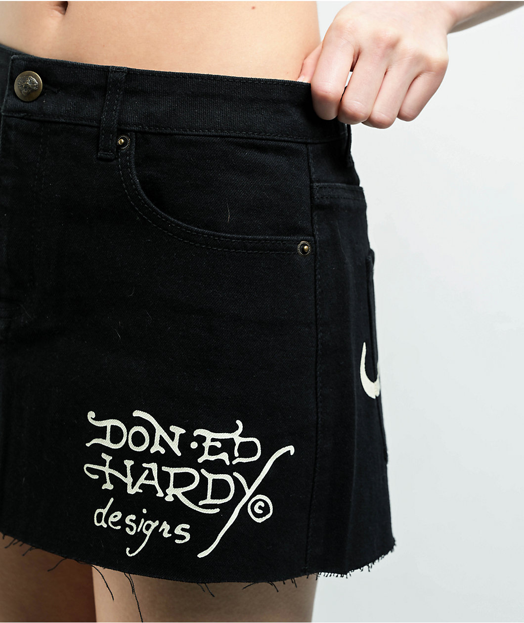 Ed Hardy LKS Skull Black Cutoff Denim Mini Skirt