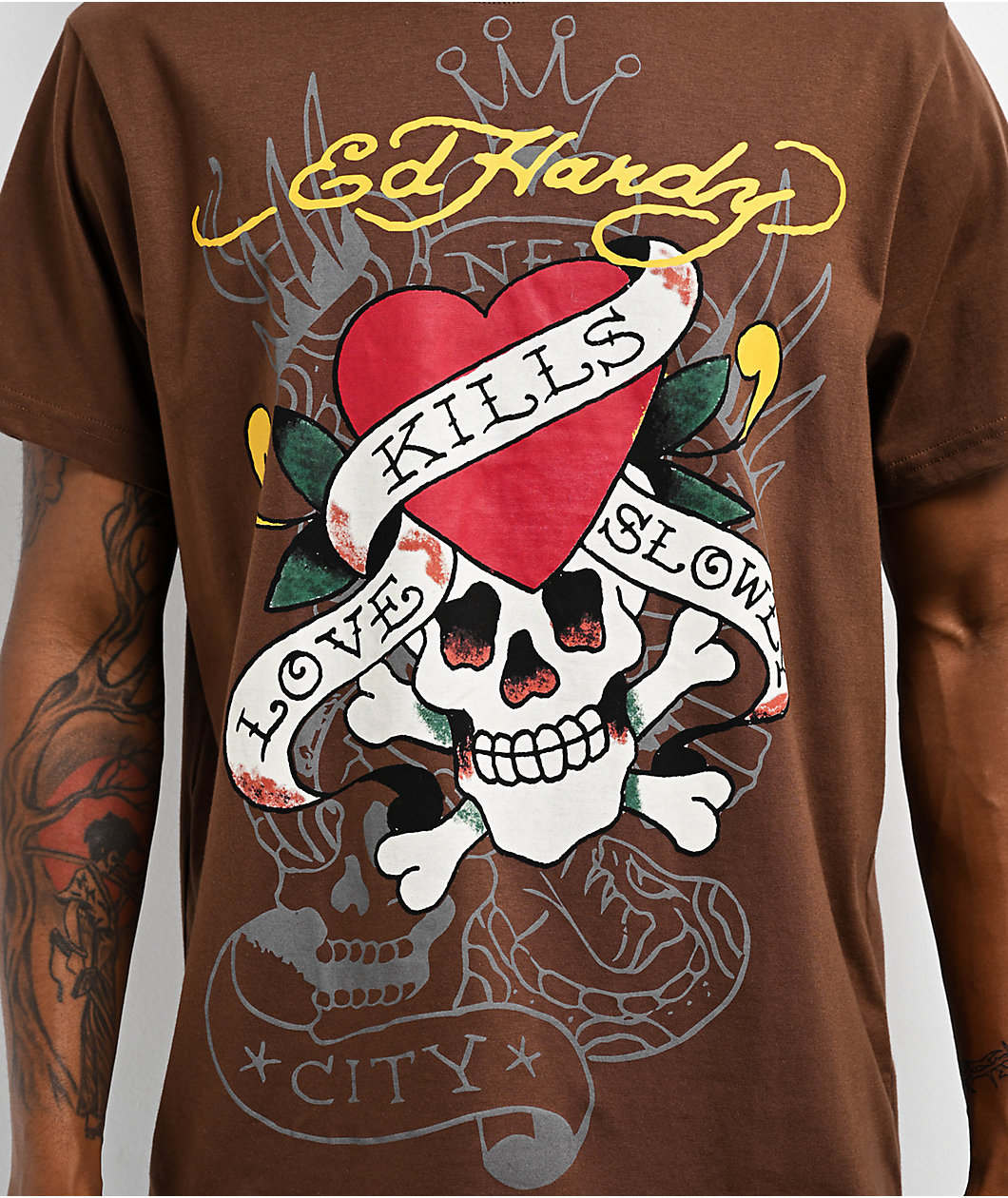 Ed Hardy LKS Skull Brown T-Shirt