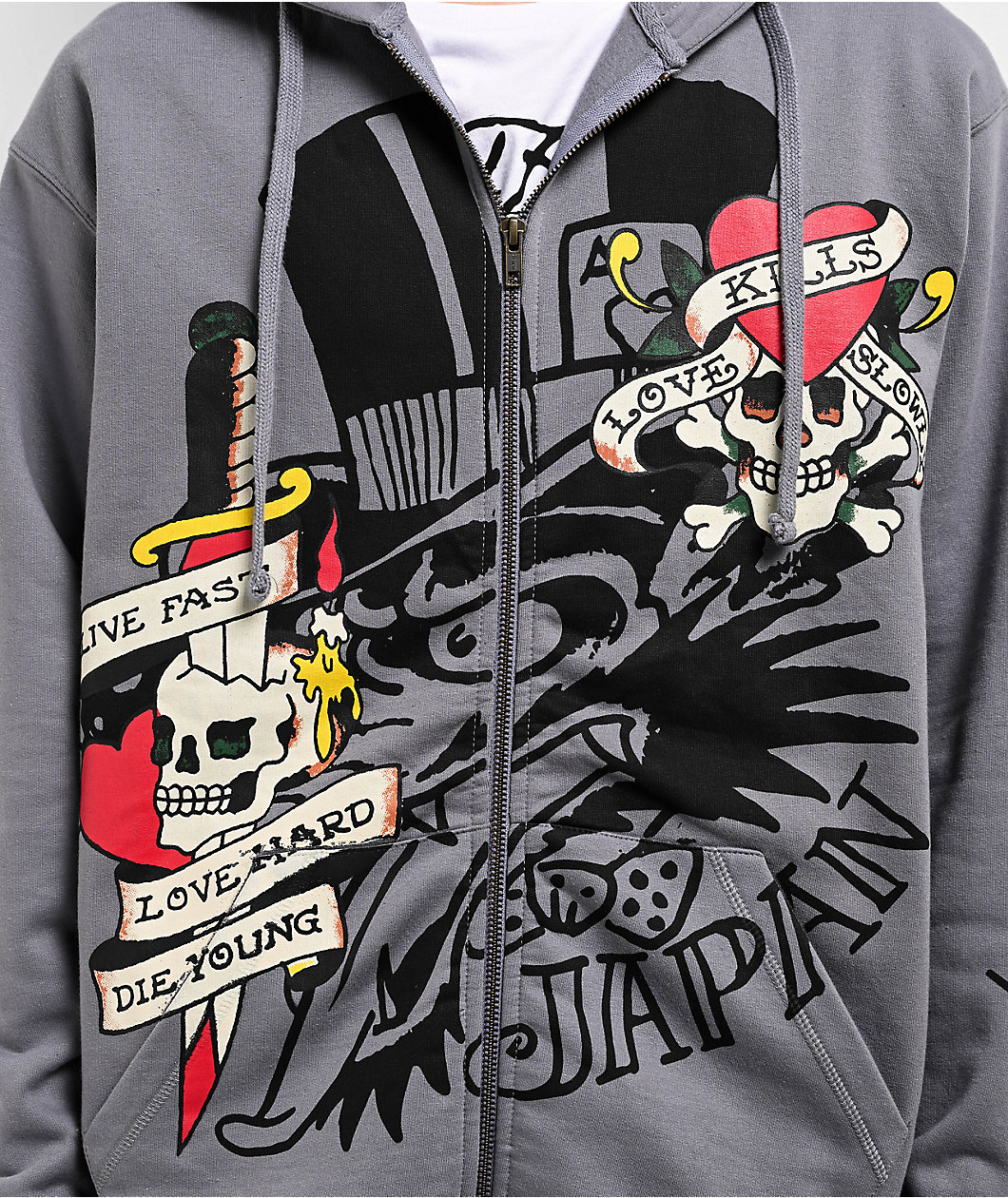 Ed Hardy LKS Skull Grey Zip Hoodie