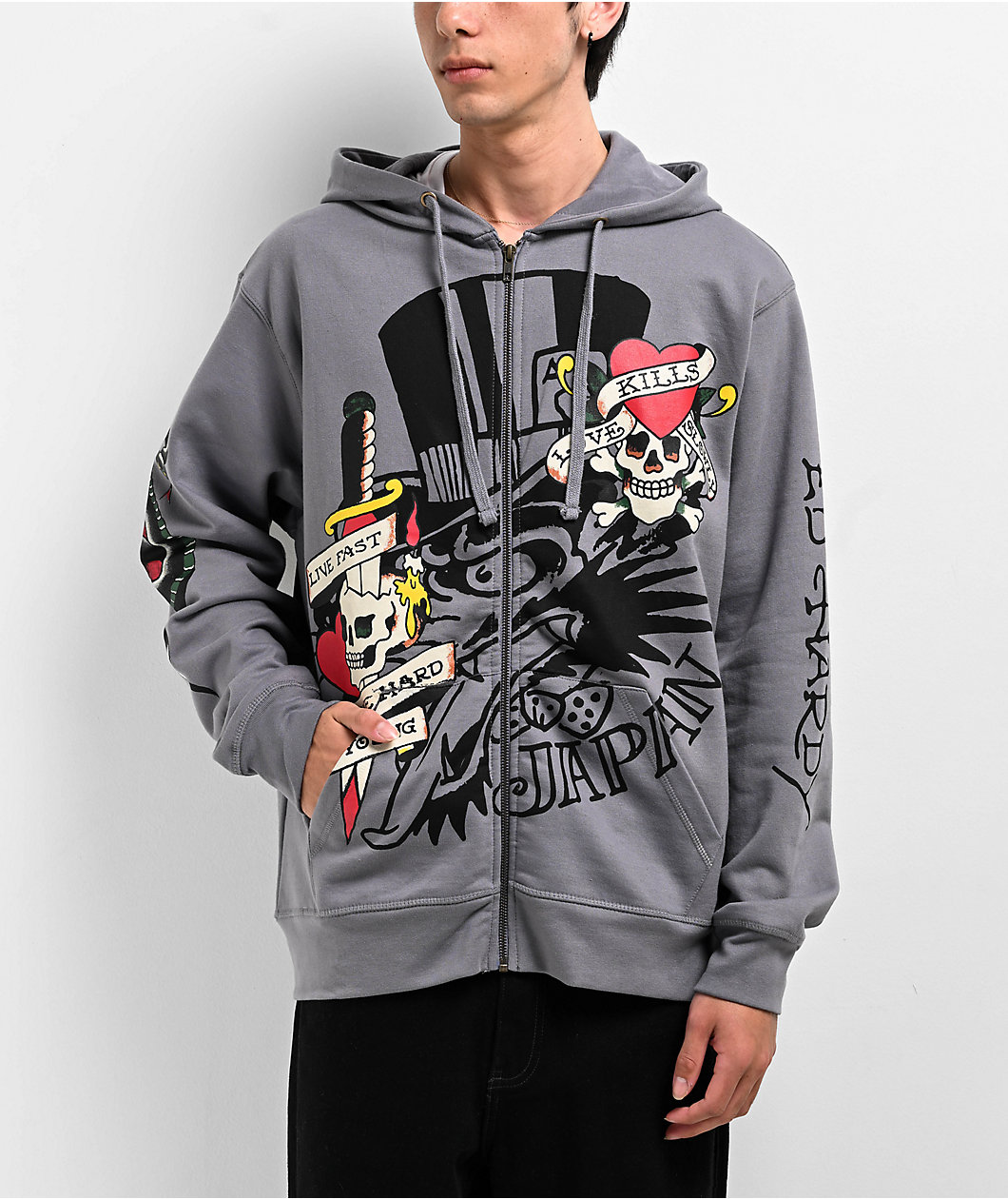 Ed Hardy LKS Skull Grey Zip Hoodie