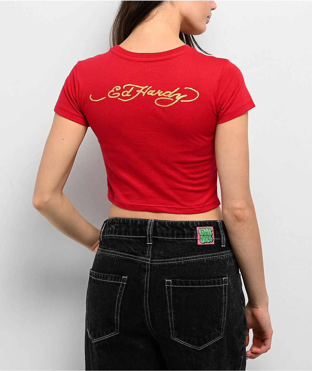 Ed Hardy Leopard Cherry Red Crop T-Shirt