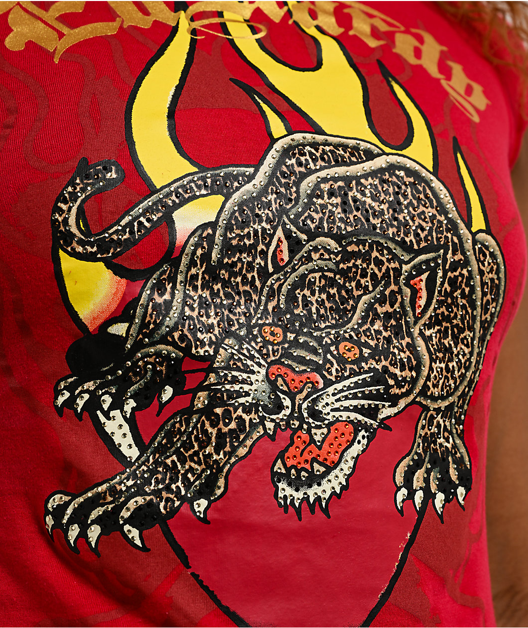 Ed Hardy Leopard Rhinestone Cherry Crop T-Shirt