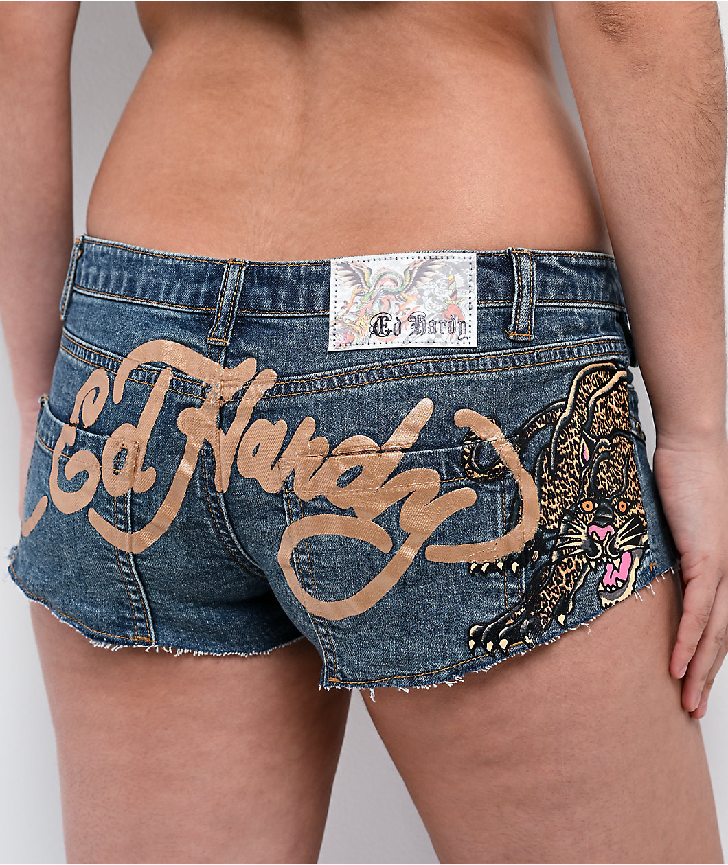 Ed Hardy Leopard Studded Blue Micro Shorts