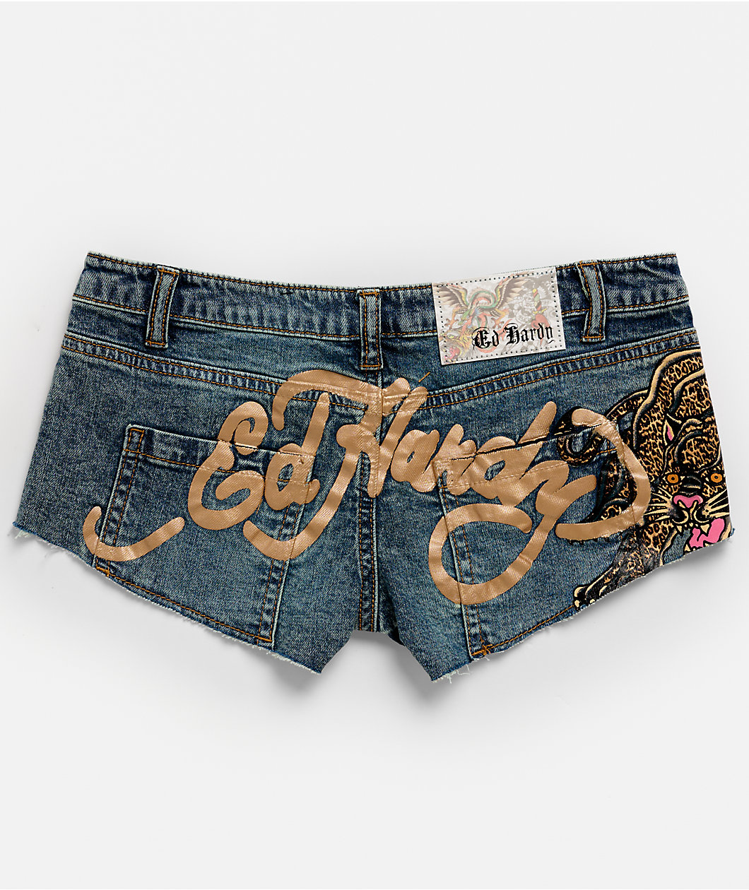 Ed Hardy Leopard Studded Blue Micro Shorts