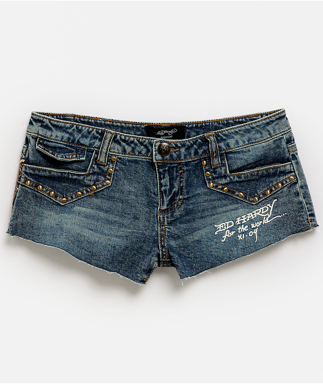 Ed Hardy Leopard Studded Blue Micro Shorts