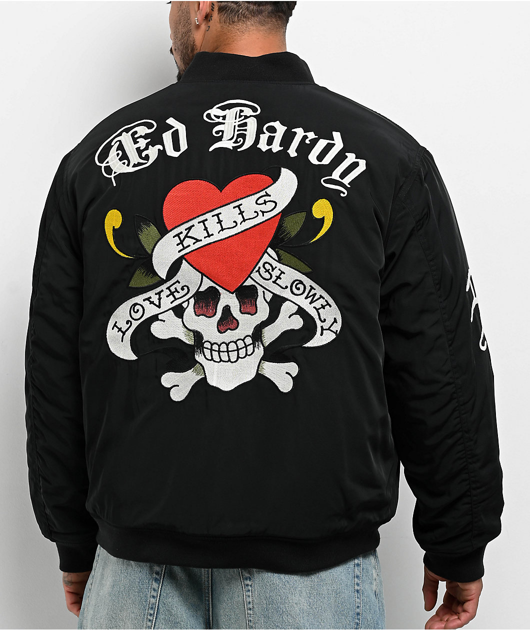 Ed Hardy Love Kills Slowly Black Bomber Jacket