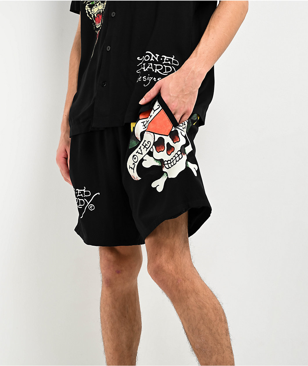 Ed Hardy Love Kills Slowly Black Walk Shorts