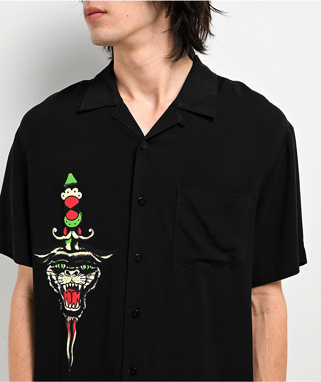 Ed Hardy Love Kills Slowly Woven Black Short Sleeve Button Up Shirt