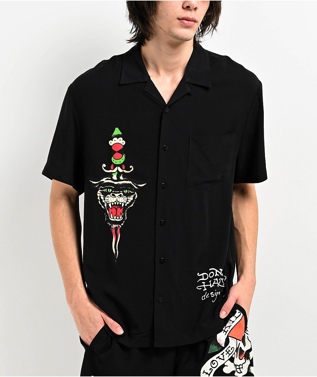 Ed Hardy Love Kills Slowly Woven Black Short Sleeve Button Up Shirt