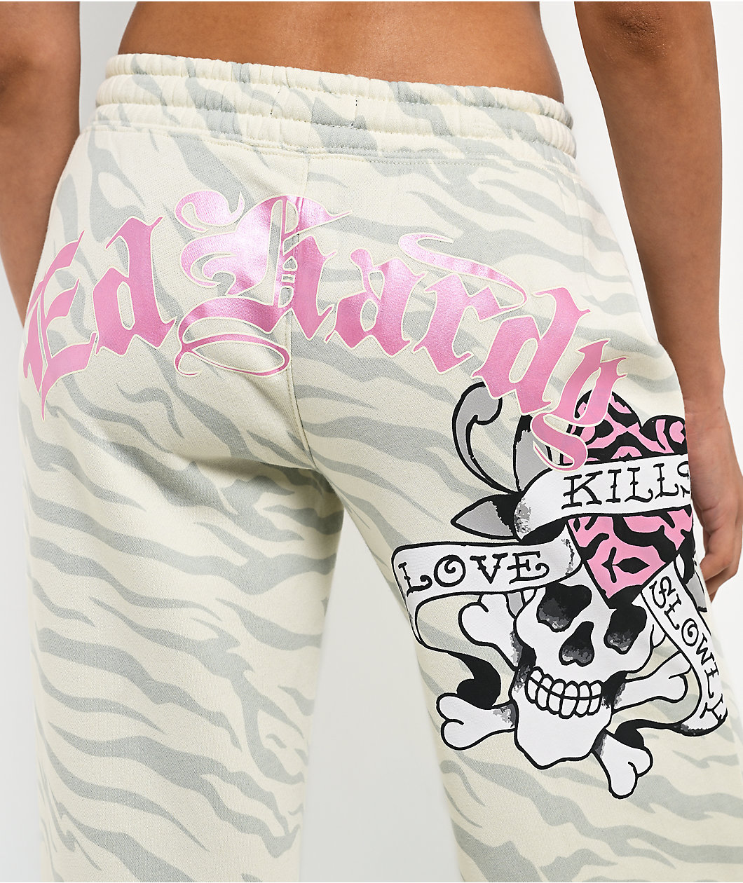 Ed Hardy Love Kills Slowly Zebra Natural Sweatpants