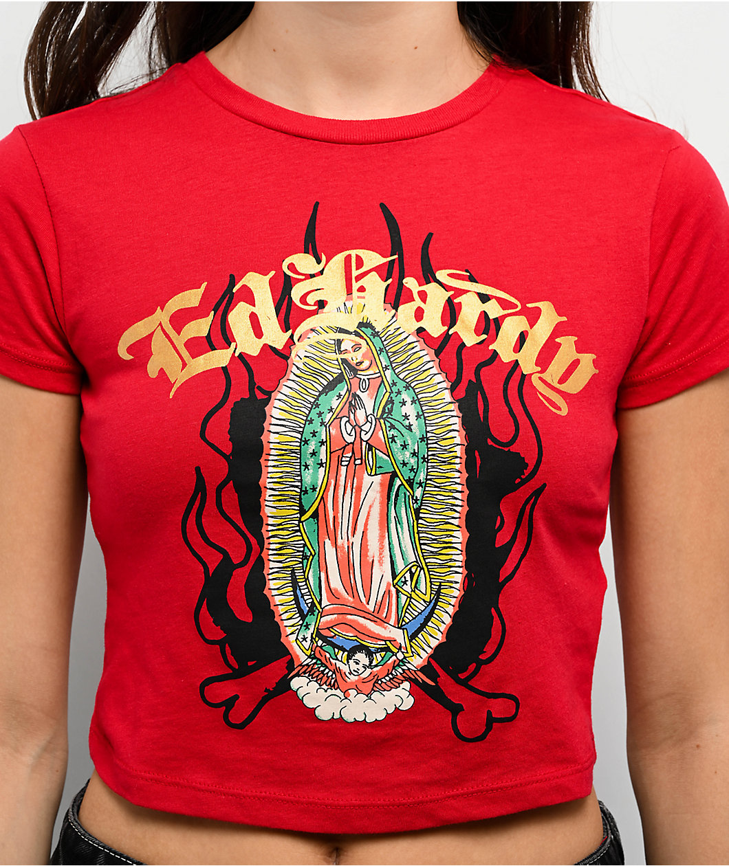 Ed Hardy Mary Cherry Red Crop T-Shirt