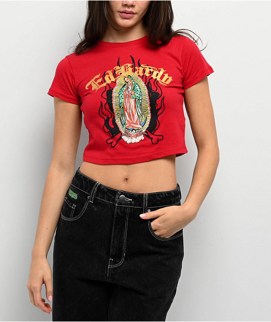 Ed Hardy Mary Cherry Red Crop T-Shirt