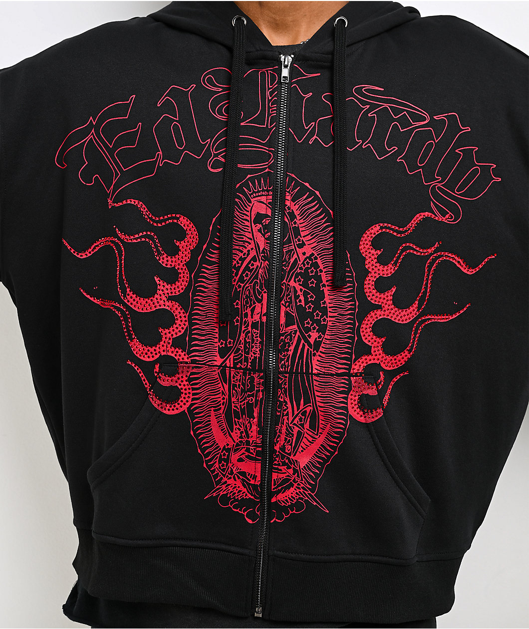 Ed Hardy Mary Dragons Black Boxy Crop Zip Hoodie