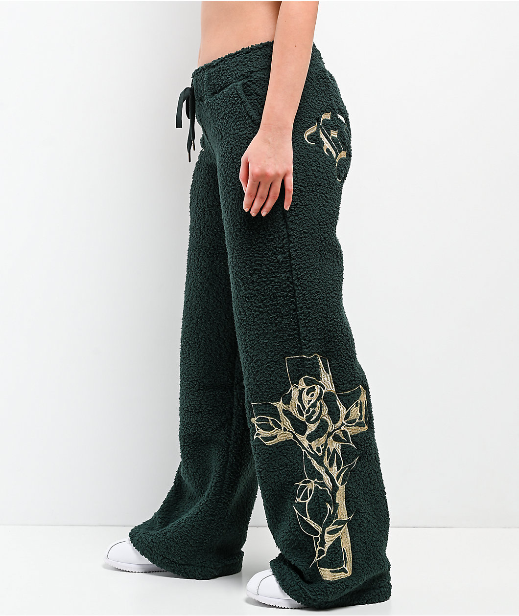 Ed Hardy Mary Green Sherpa Wide Leg Sweatpants