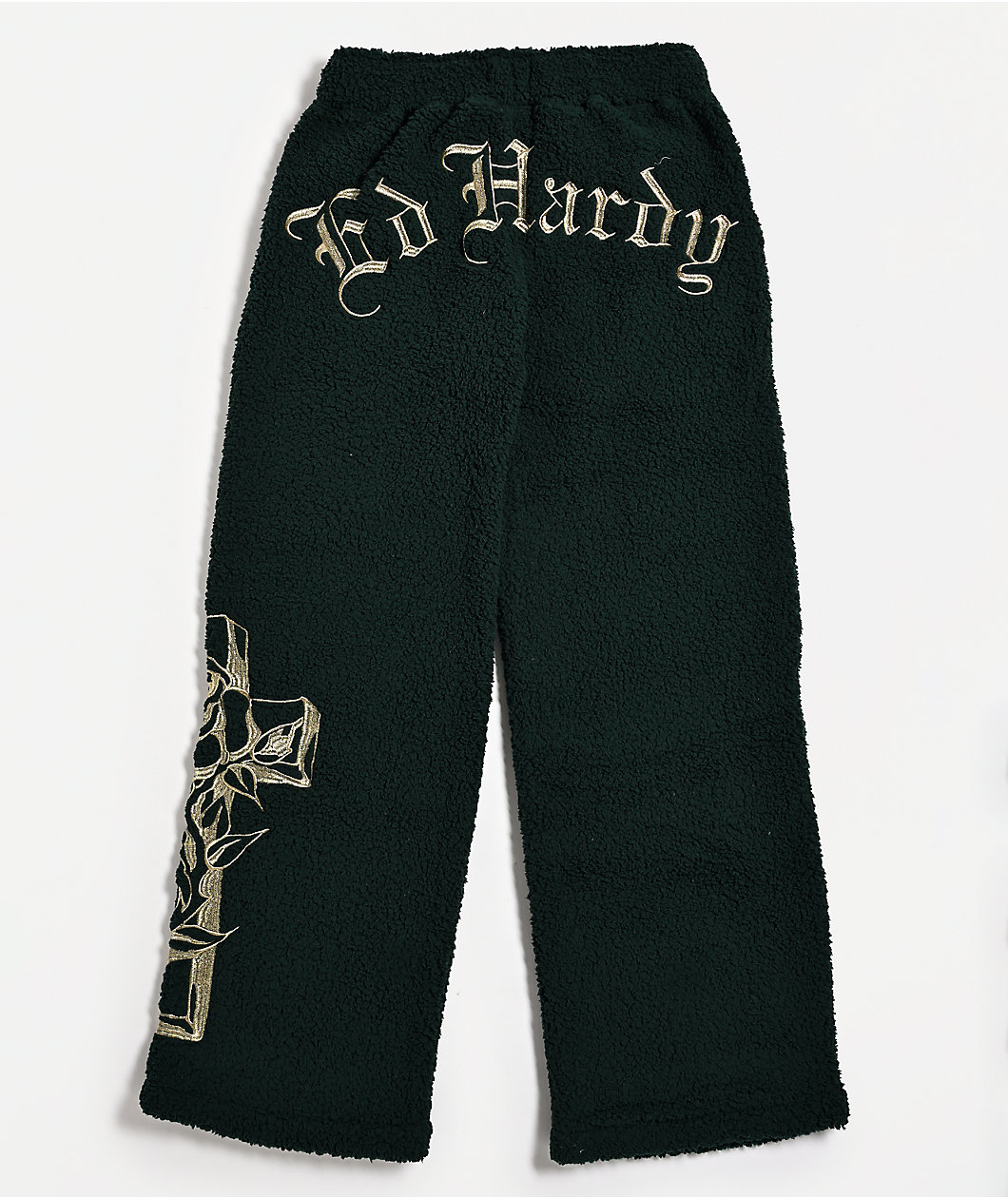 Ed Hardy Mary Green Sherpa Wide Leg Sweatpants