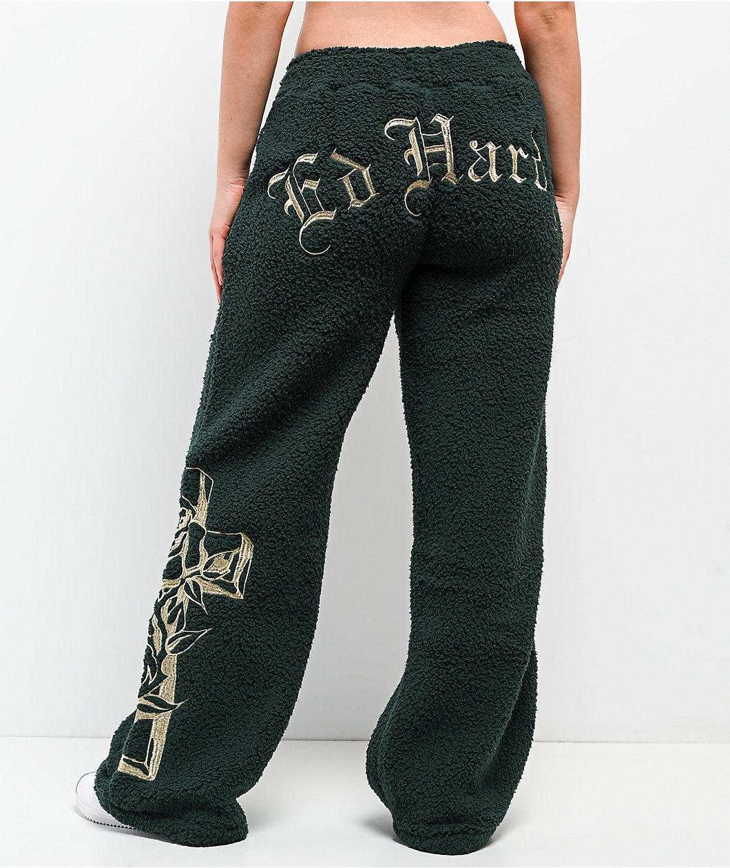 Ed Hardy Mary Green Sherpa Wide Leg Sweatpants