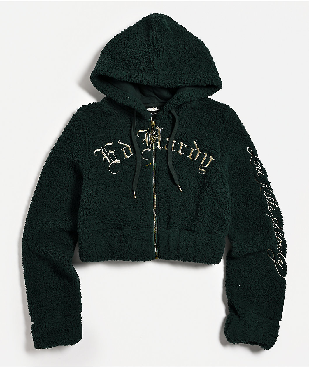 Ed Hardy Mary Green Sherpa Zip Hoodie