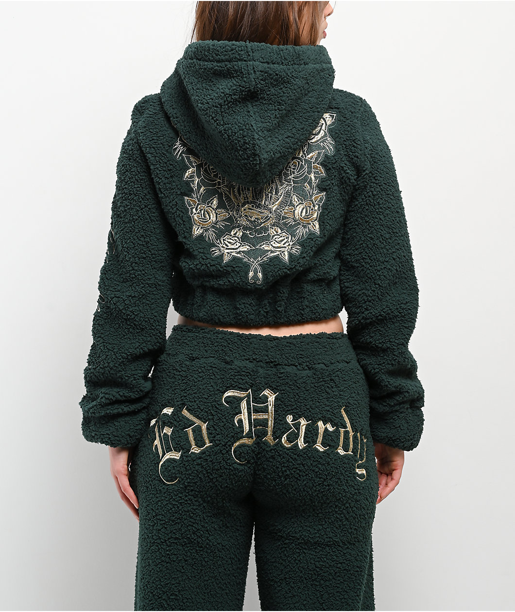 Ed Hardy Mary Green Sherpa Zip Hoodie