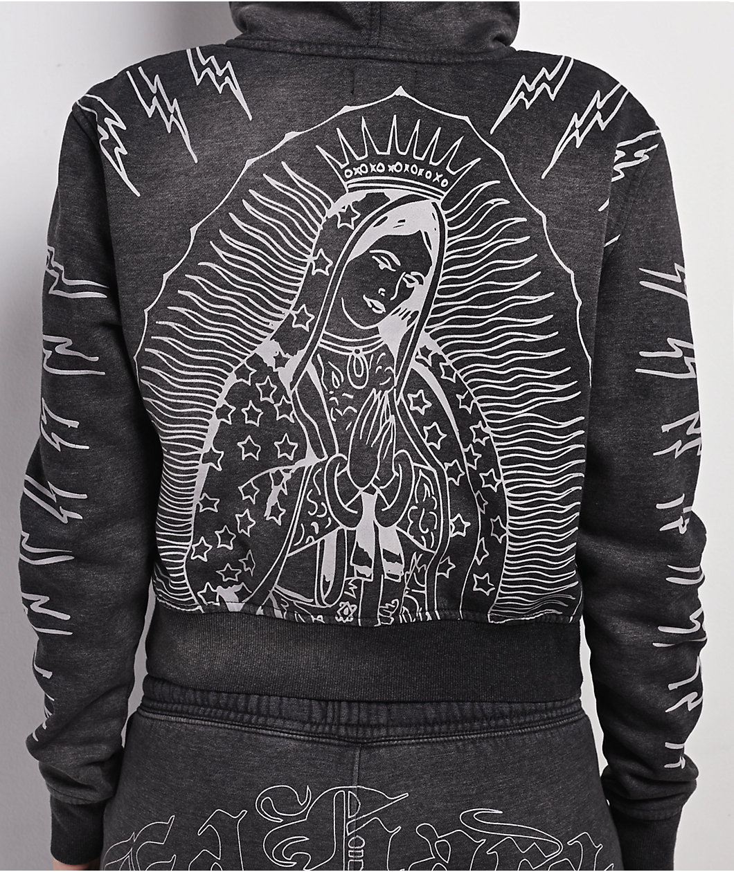 Ed Hardy Mary Mineral Grey Crop Zip Hoodie