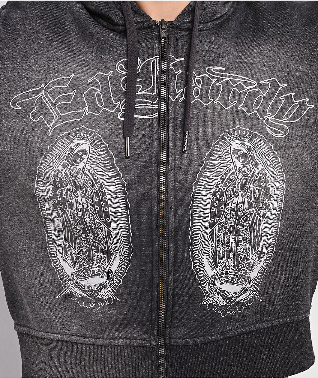 Ed Hardy Mary Mineral Grey Crop Zip Hoodie