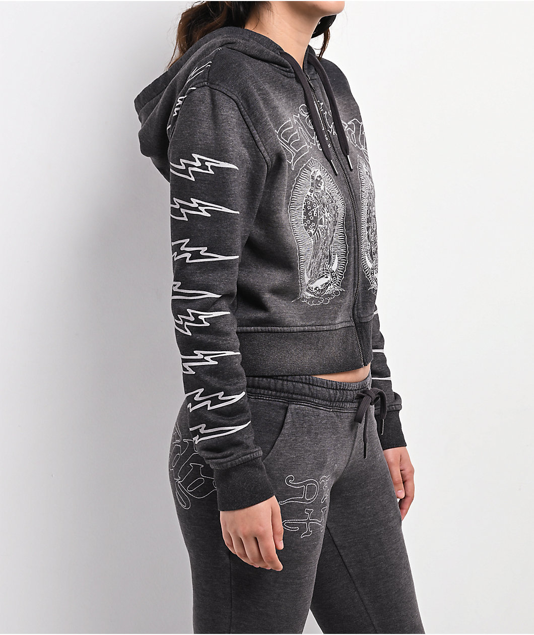Ed Hardy Mary Mineral Grey Crop Zip Hoodie